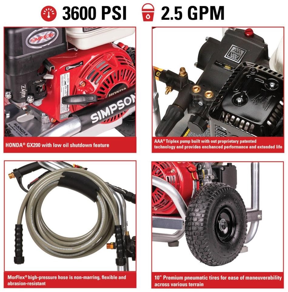Simpson 60689 3600 PSI 2.5 GPM Gas Powered Cold Water Pressure