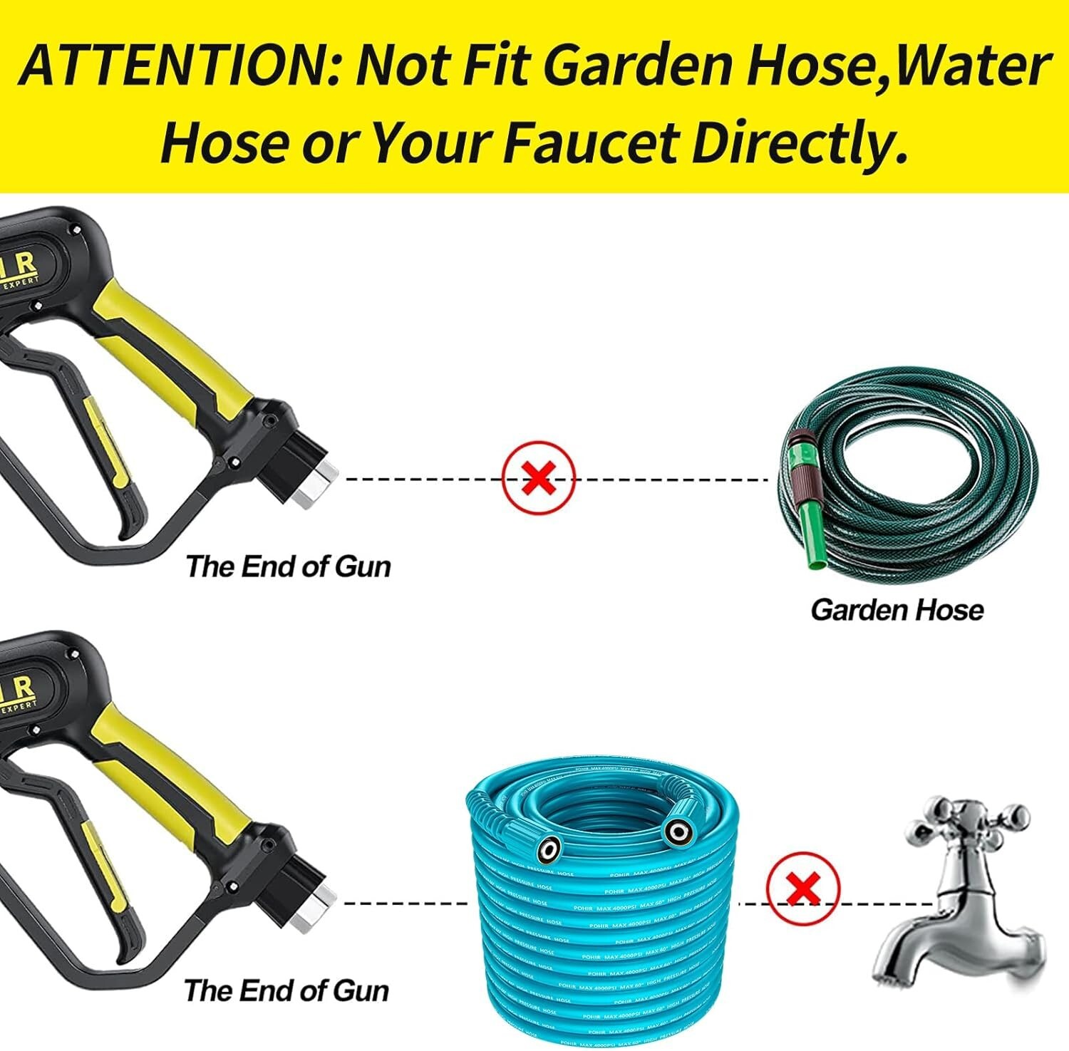 POHIR 3600 PSI Pressure Washer Gun 50FT Power Washing Hose and 15″ Wand M22