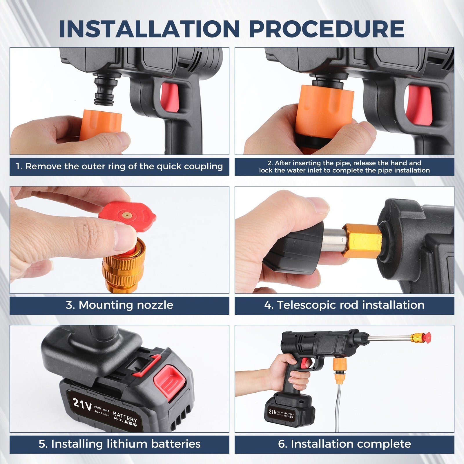 Portable Cordless Electric High Pressure Water Spray Gun Car Washer Cleaner Tool