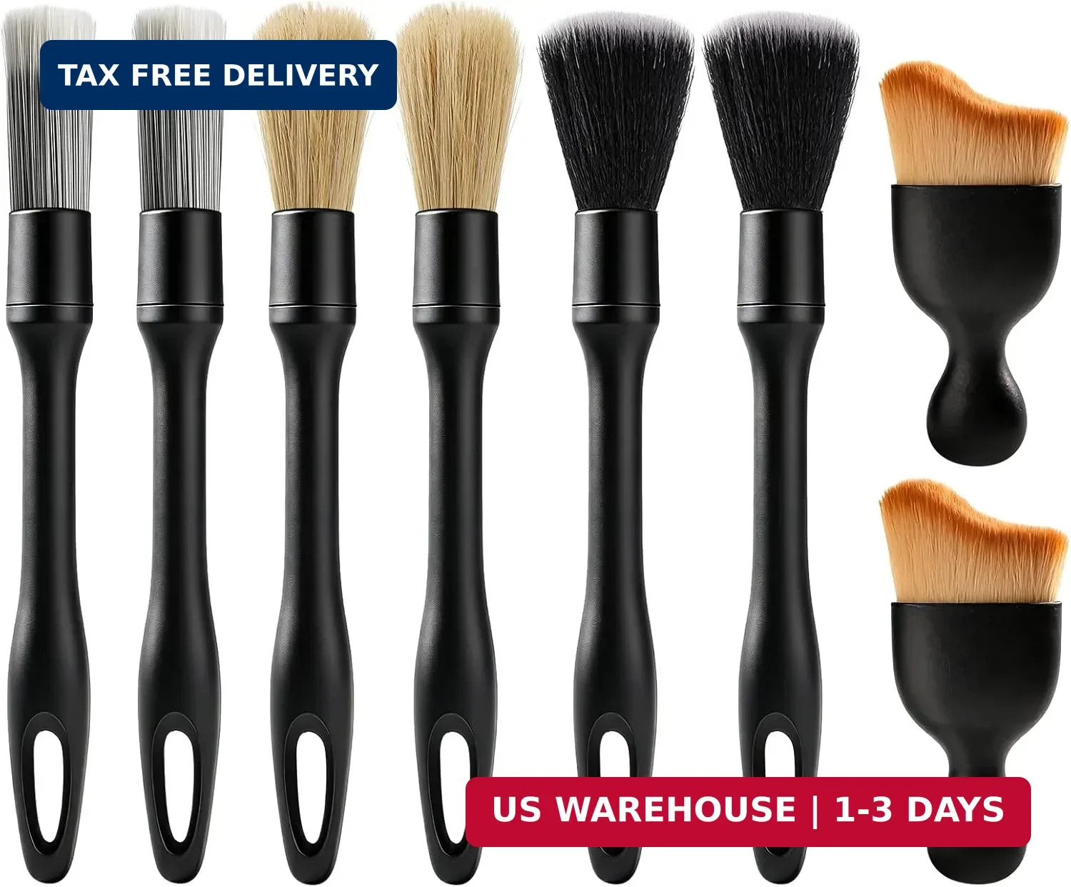 8PCS Car Detailing Brush Set, Ultra Soft Boars Hair Car Interior Detailing Brush