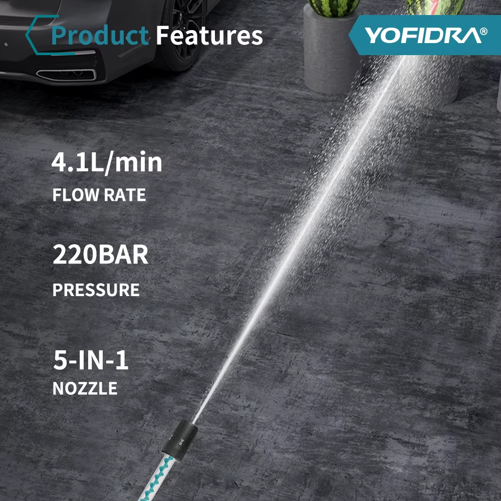 5-in-1 Brushless Cordless Car Pressure Washer 220Bar Makita 18V Battery