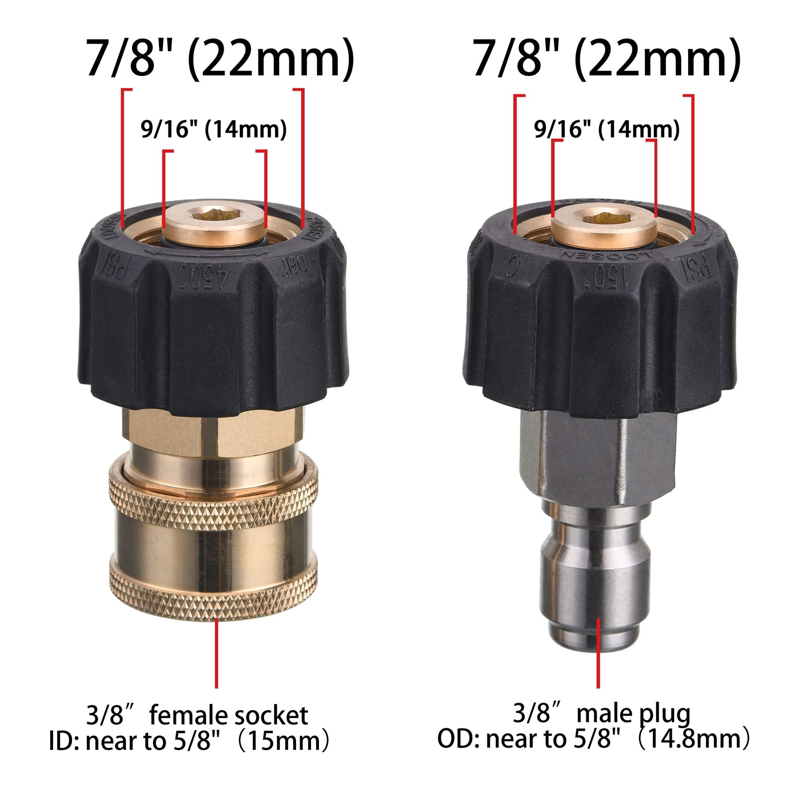 M22 14mm To 3/8 Inch Quick Connect Pressure Washer Couplers For Hose