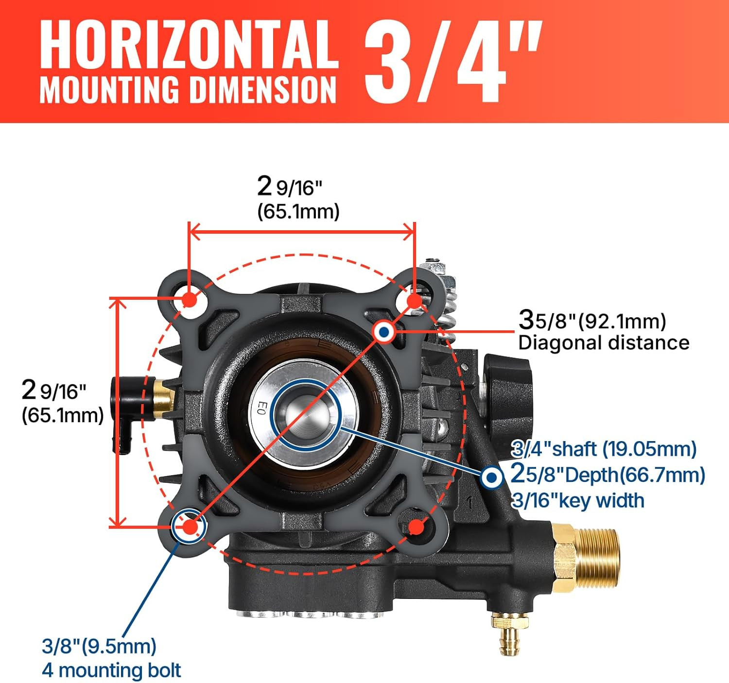 YAMATIC Pressure Washer Pump 3/4″ Shaft Horizontal Power Washer Pump Max 3200 PS