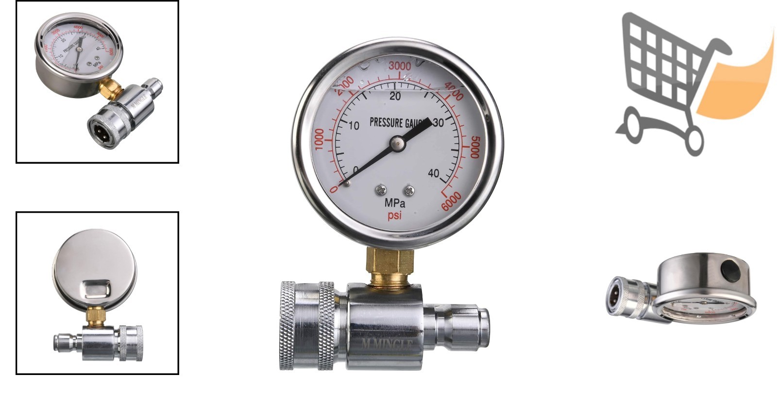 Pressure Washer Gauge Kit Stainless Steel 6000 PSI Quick Connect for Power Wa…