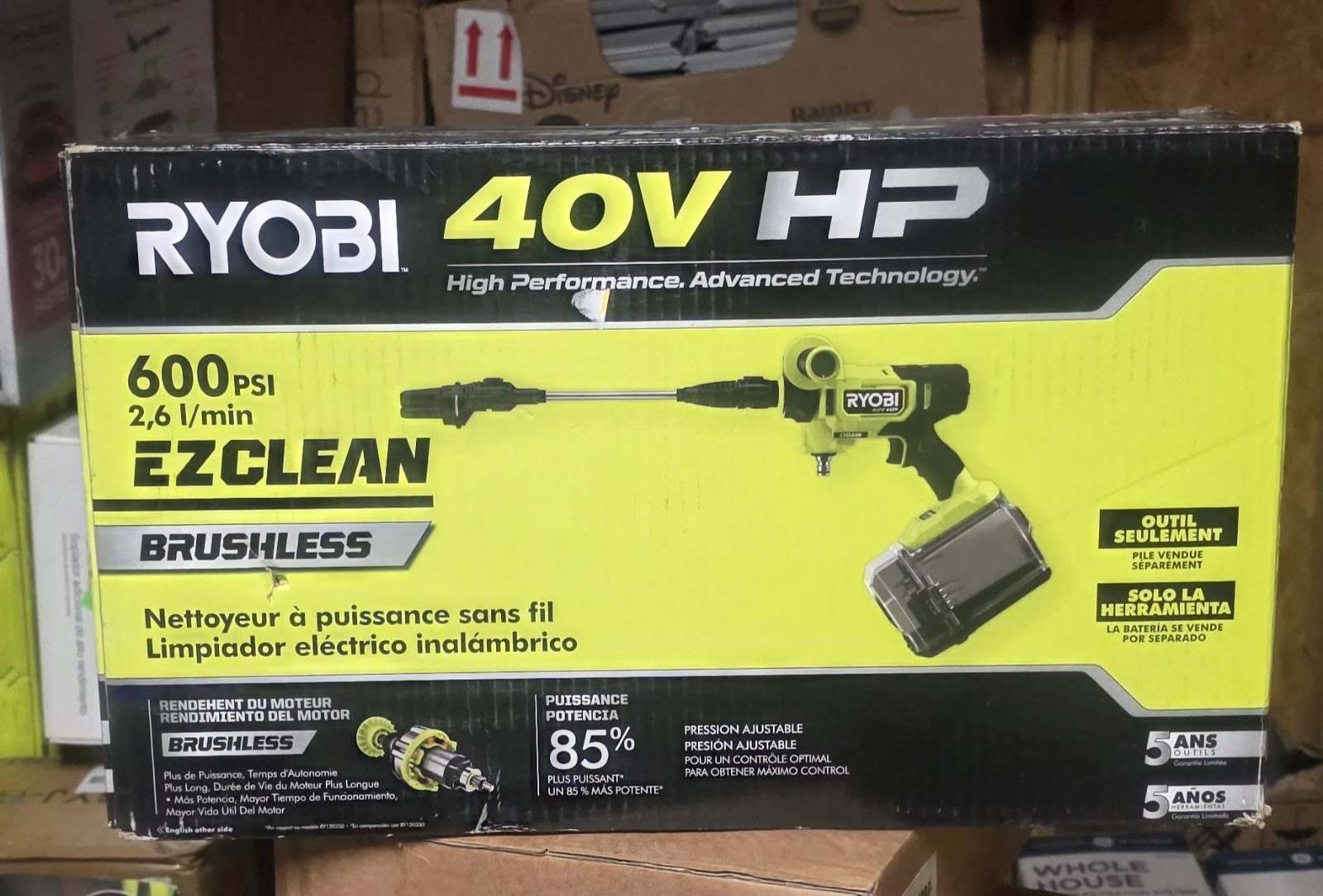 RYOBI 40V HP Brushless EZClean 600 PSI 0.7 GPM Cold Water Electric Power (TOOL)