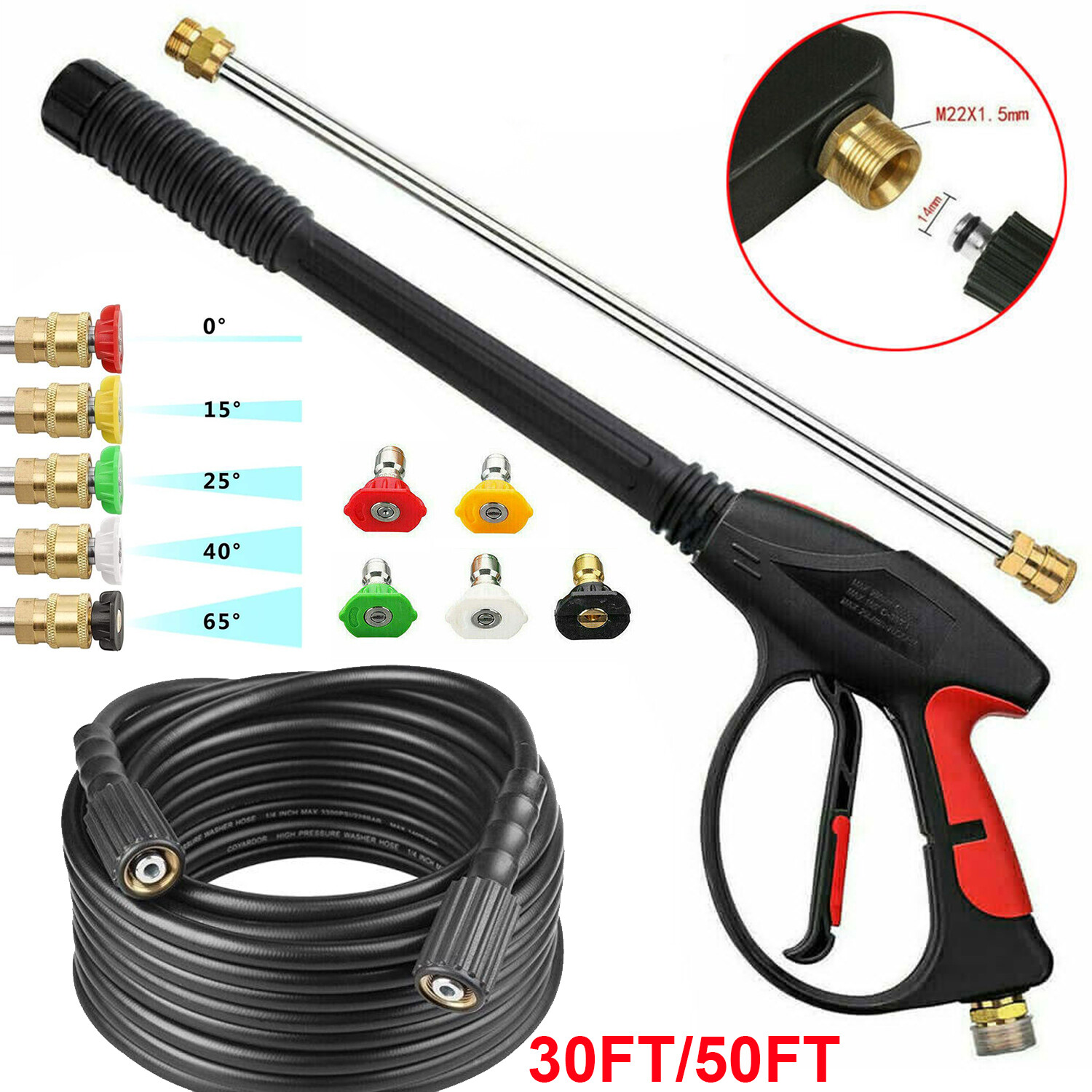 4000PSI High Pressure Car Power Washer Gun Spray Wand Lance Nozzle and Hose Kit