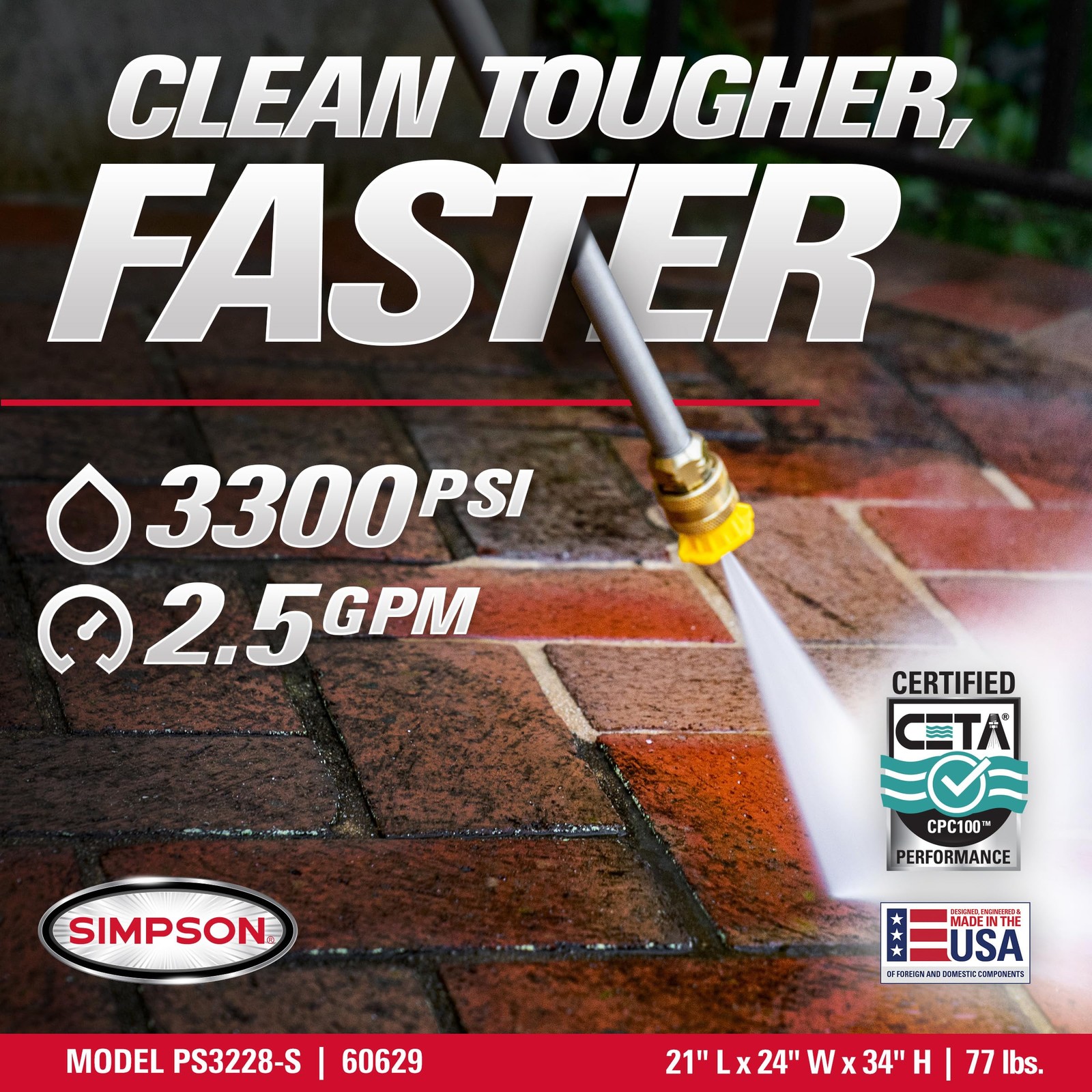 SIMPSON Cleaning PS3228 PowerShot 3300 PSI Gas Pressure Washer, 2.5 GPM, Hond…