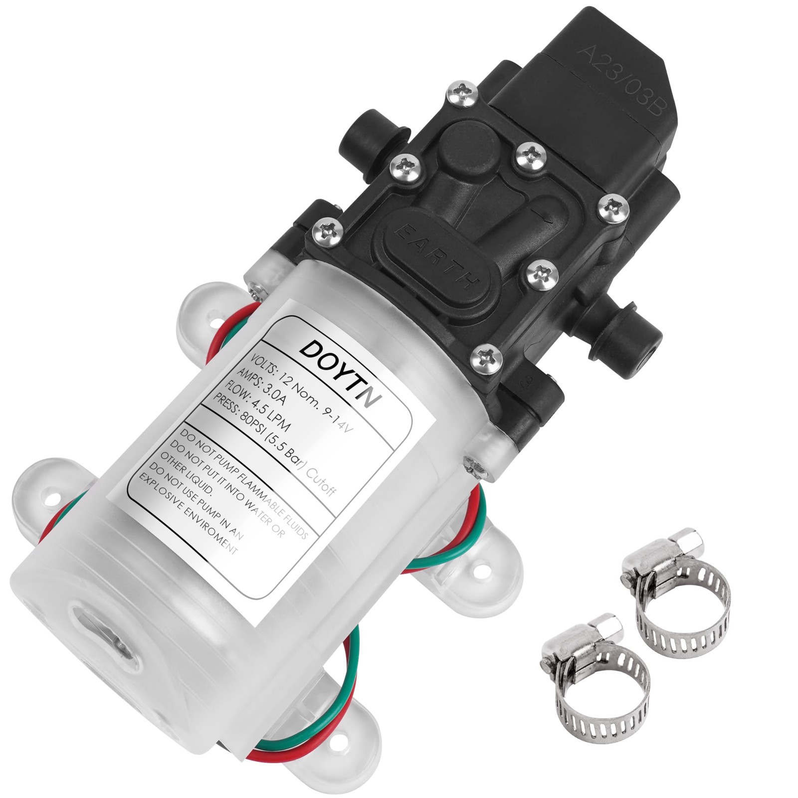 12V Diaphragm Water Pump with Pressure Switch – 1.2 GPM 80 PSI -Priming Spray…
