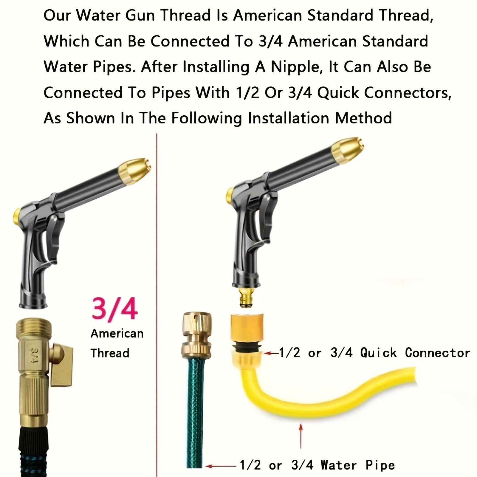 High Pressure Water Gun – 360° Rotating Nozzle, American Thread for Car & Patio