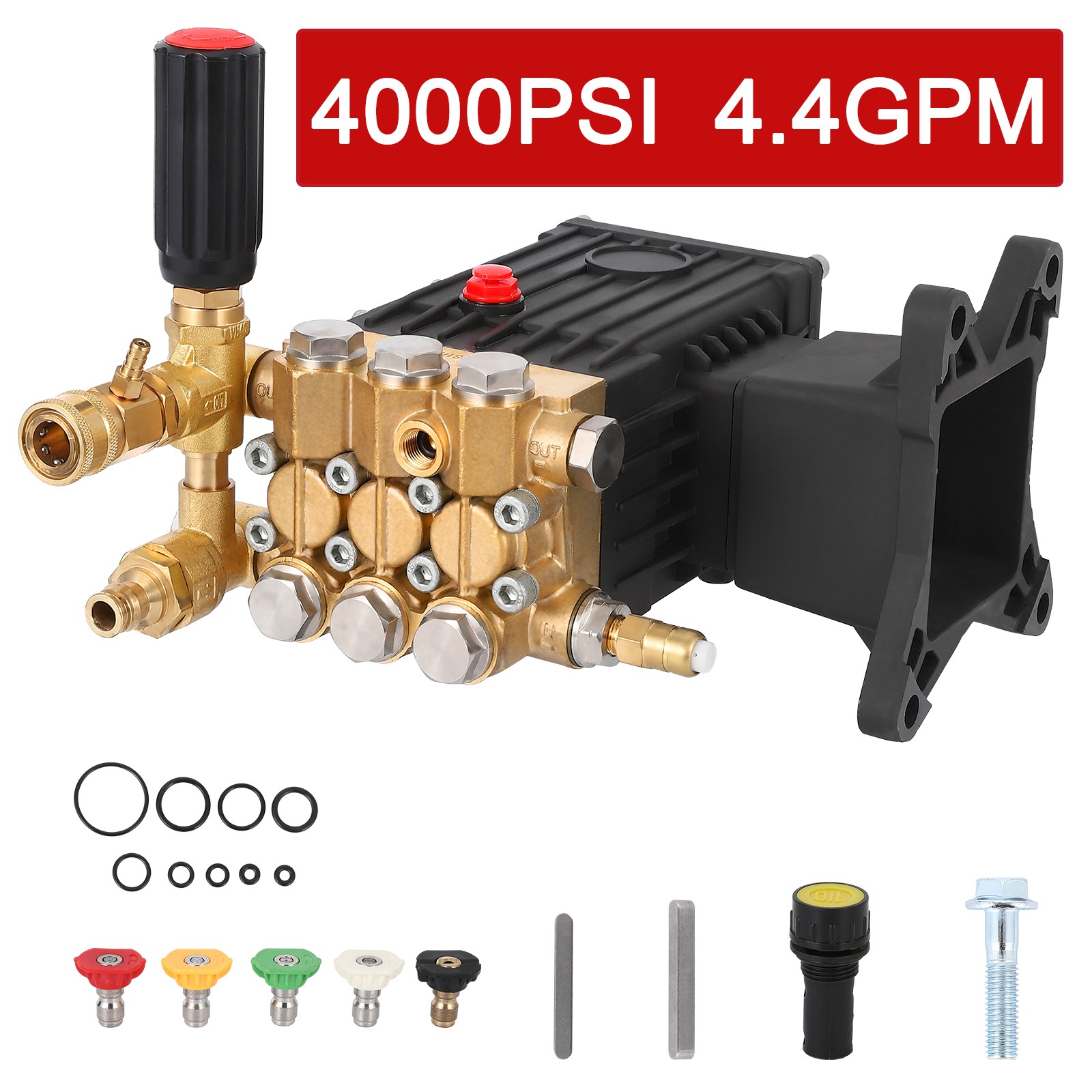 Pressure Washer Pump 4000PSI 4.4GPM 1″ Shaft Horizontal Triplex Plunger Power