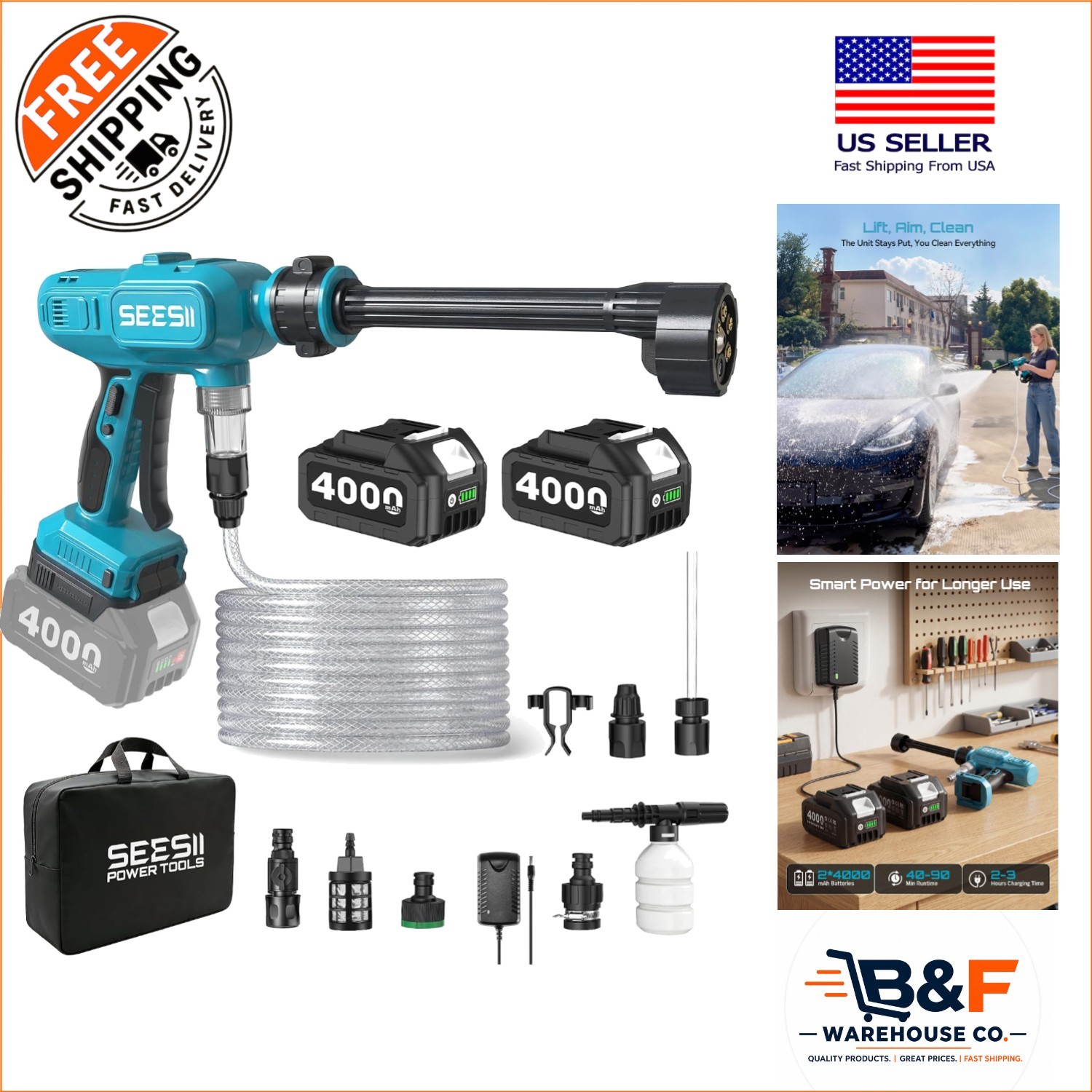 1250 PSI Cordless Pressure Washer – Portable Power Cleaning with Dual Batteries