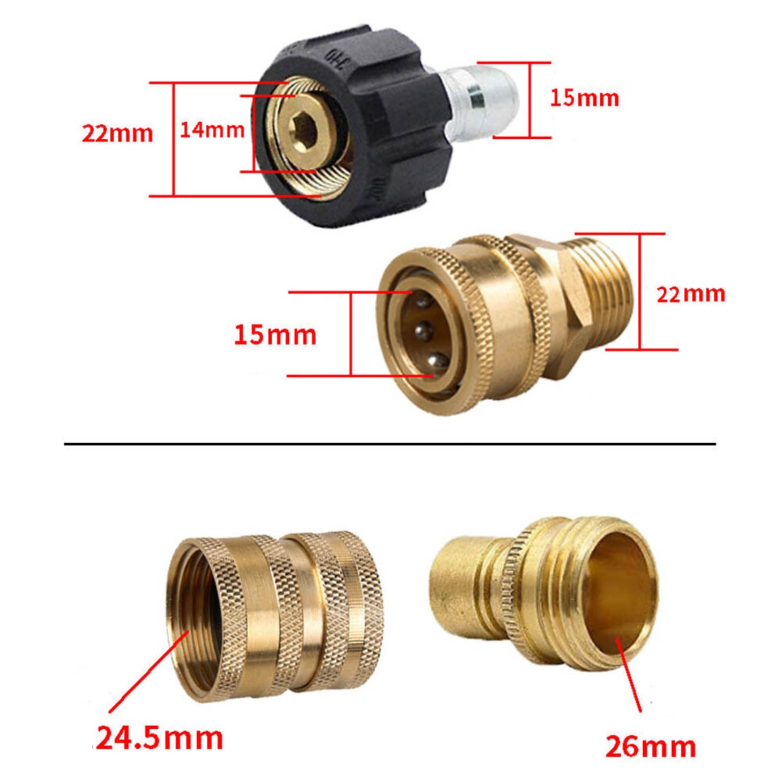 9Pc Pressure Washer Adapter Set Quick Disconnect Kit M22 Swivel to 3/8” Connect