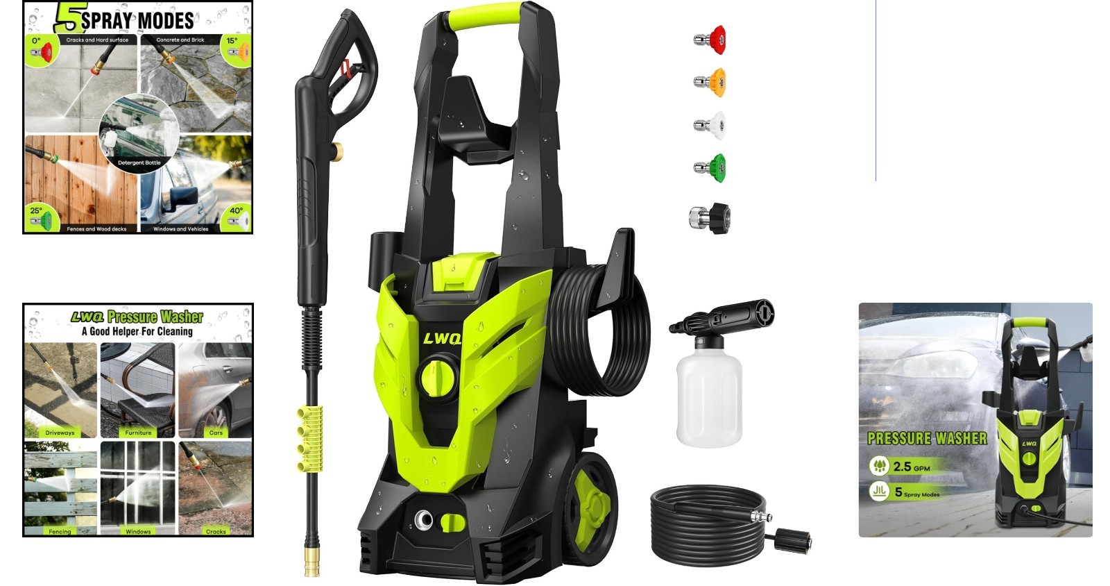 Eco-Friendly 2030 PSI Electric Pressure Washer with Foam Cannon & 4 Nozzles