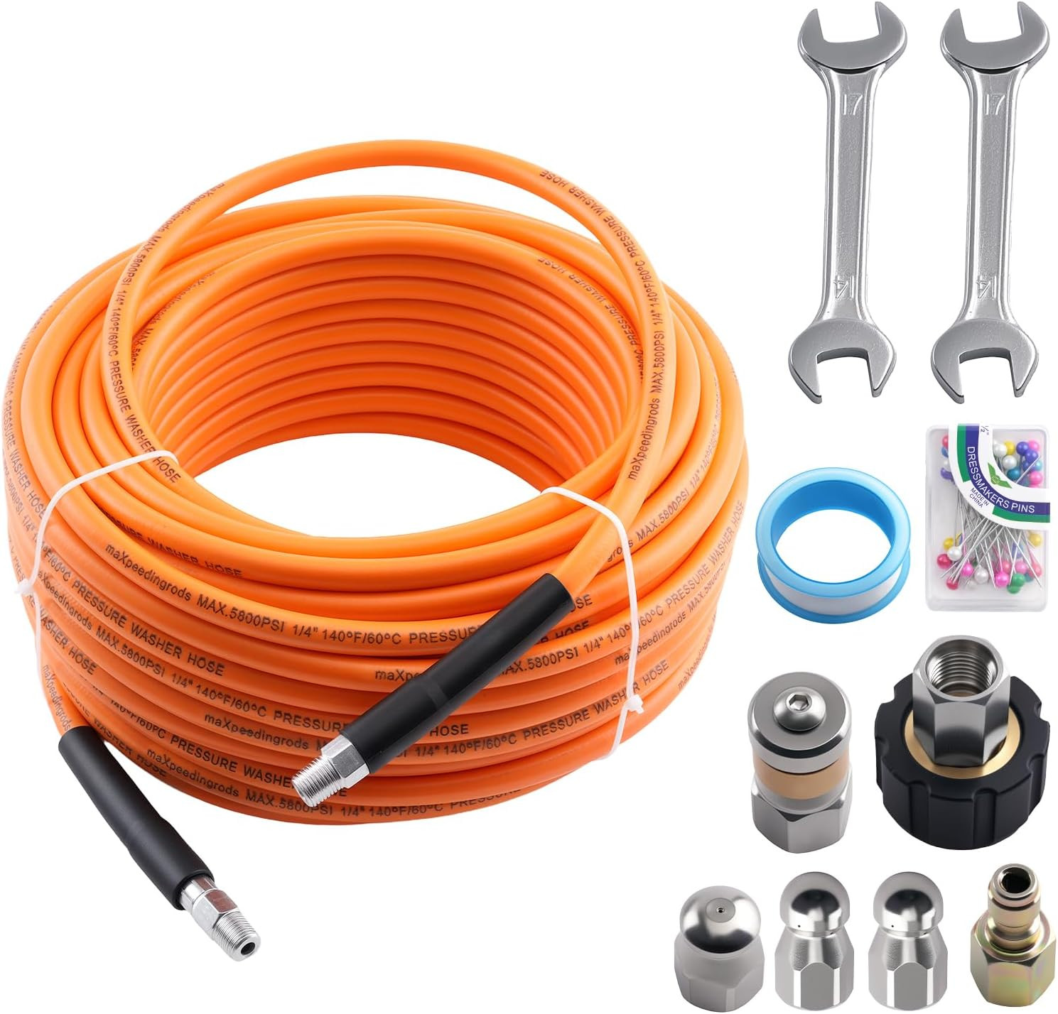 Sewer Jetter Kit for Pressure Washer 100FT, 5800PSI Drain Cleaner Hose 1/4 Inch