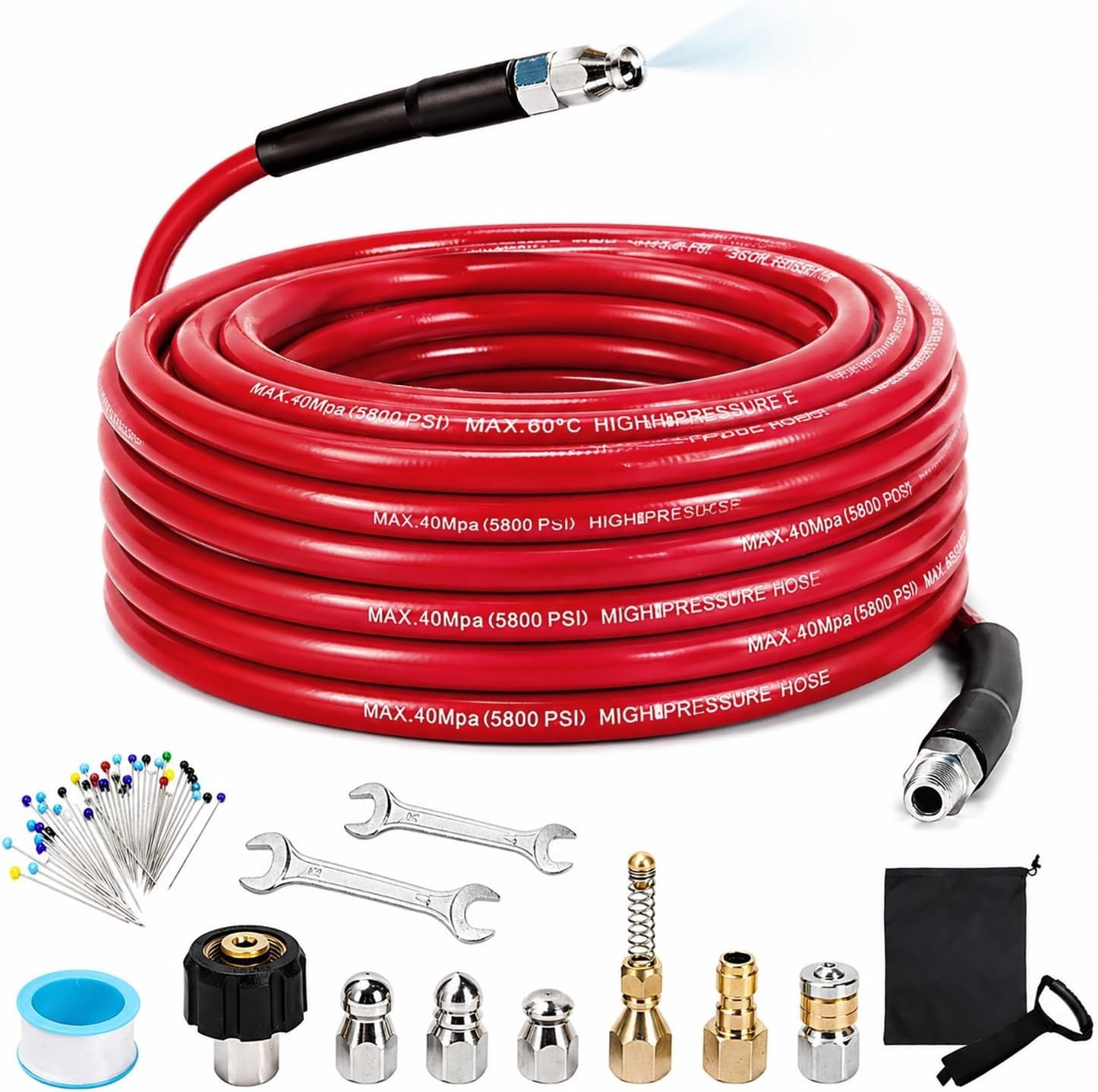 NIFUAL Sewer Jetter Kit for Pressure Washer,50Ft 5800PSI Pressure Drain Cleaner