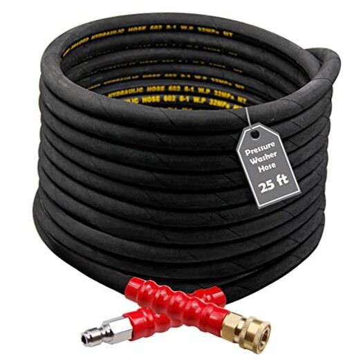 25FT Pressure Washer Hose with 3/8 Inch Quick Connect, High Tensile Wire 25 FT