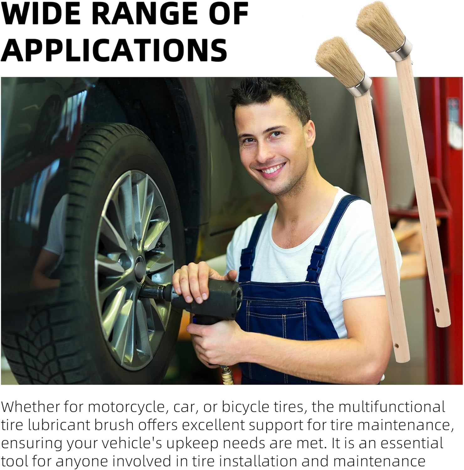 (2-Pack) Tire Lube Brush for Cleaning 11.8 Wooden Handle – Small