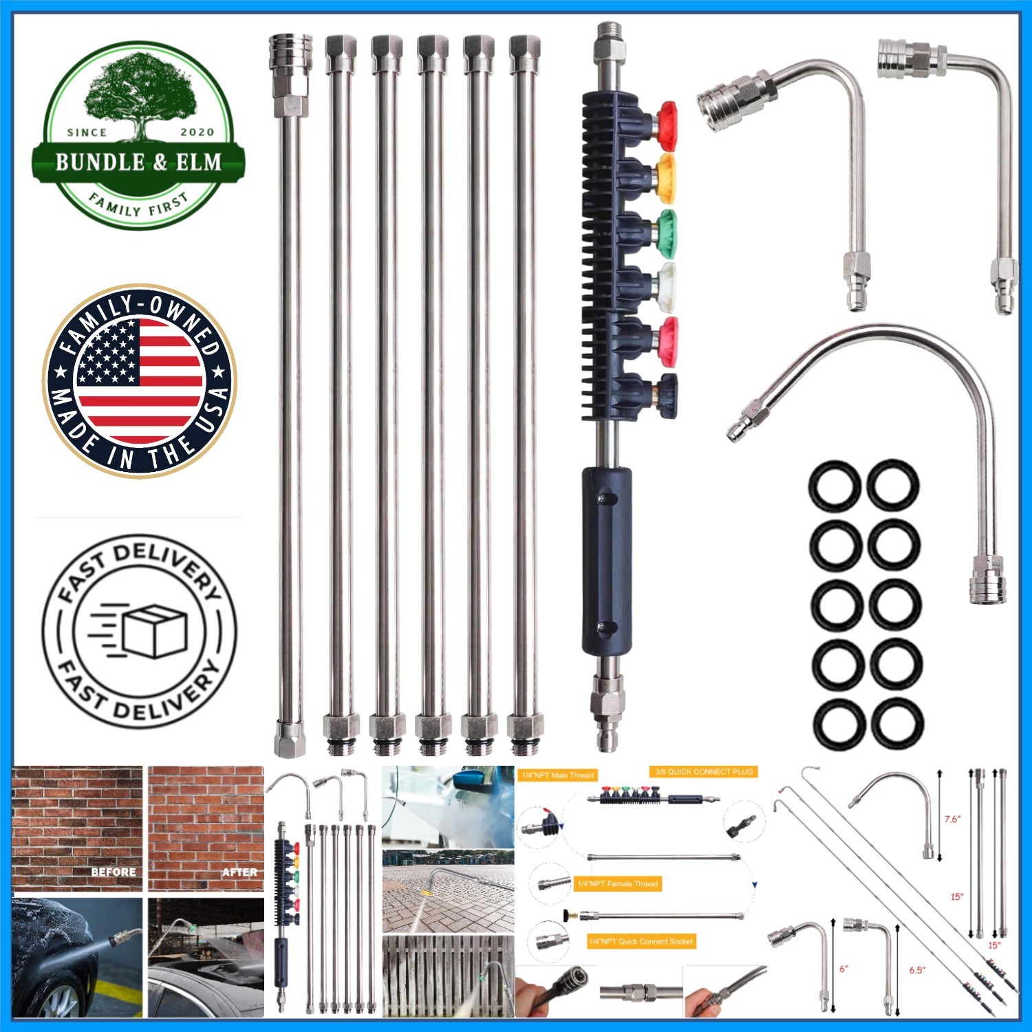 Durable Pressure Washer Wand Set with 4000 PSI Capability and Various Nozzles