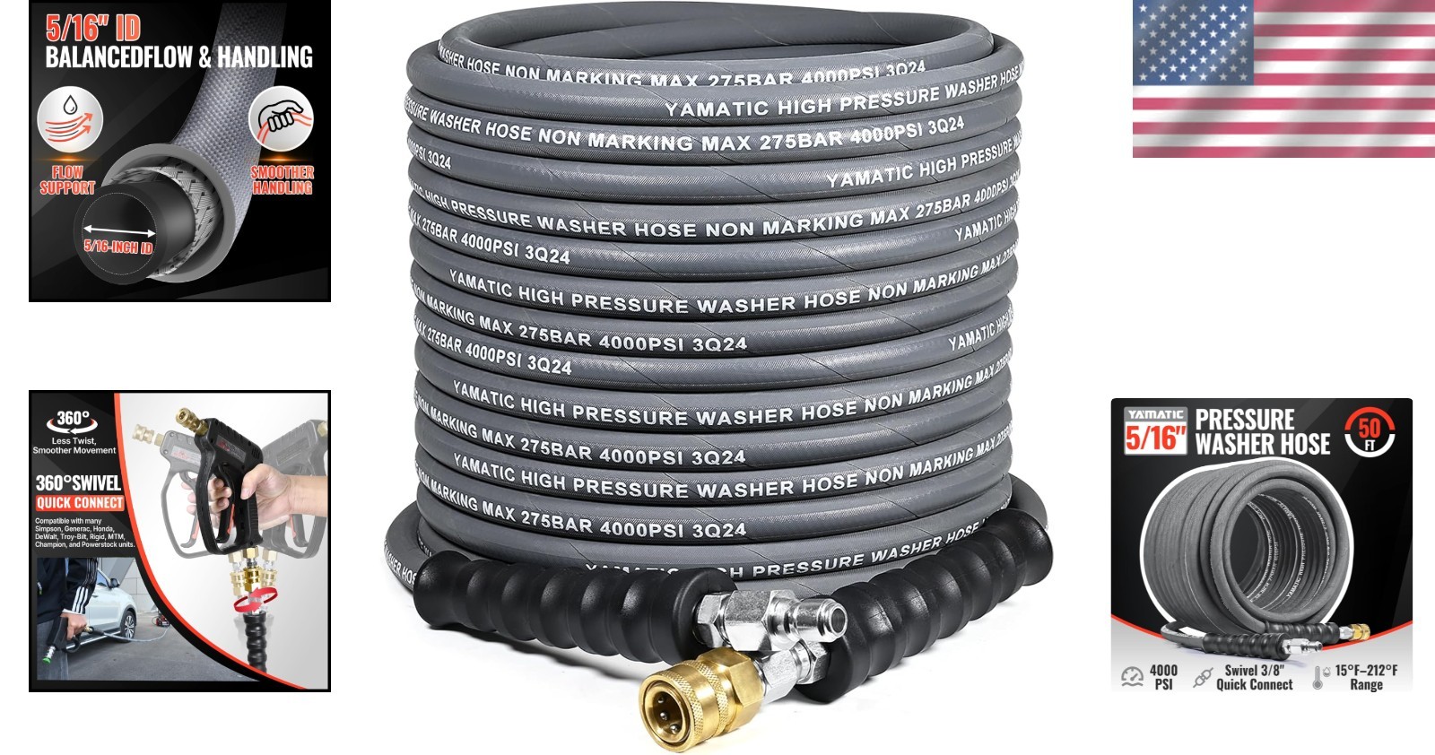 50FT 4000 PSI Steel Wire Braided Hot Water Power Washer Hose