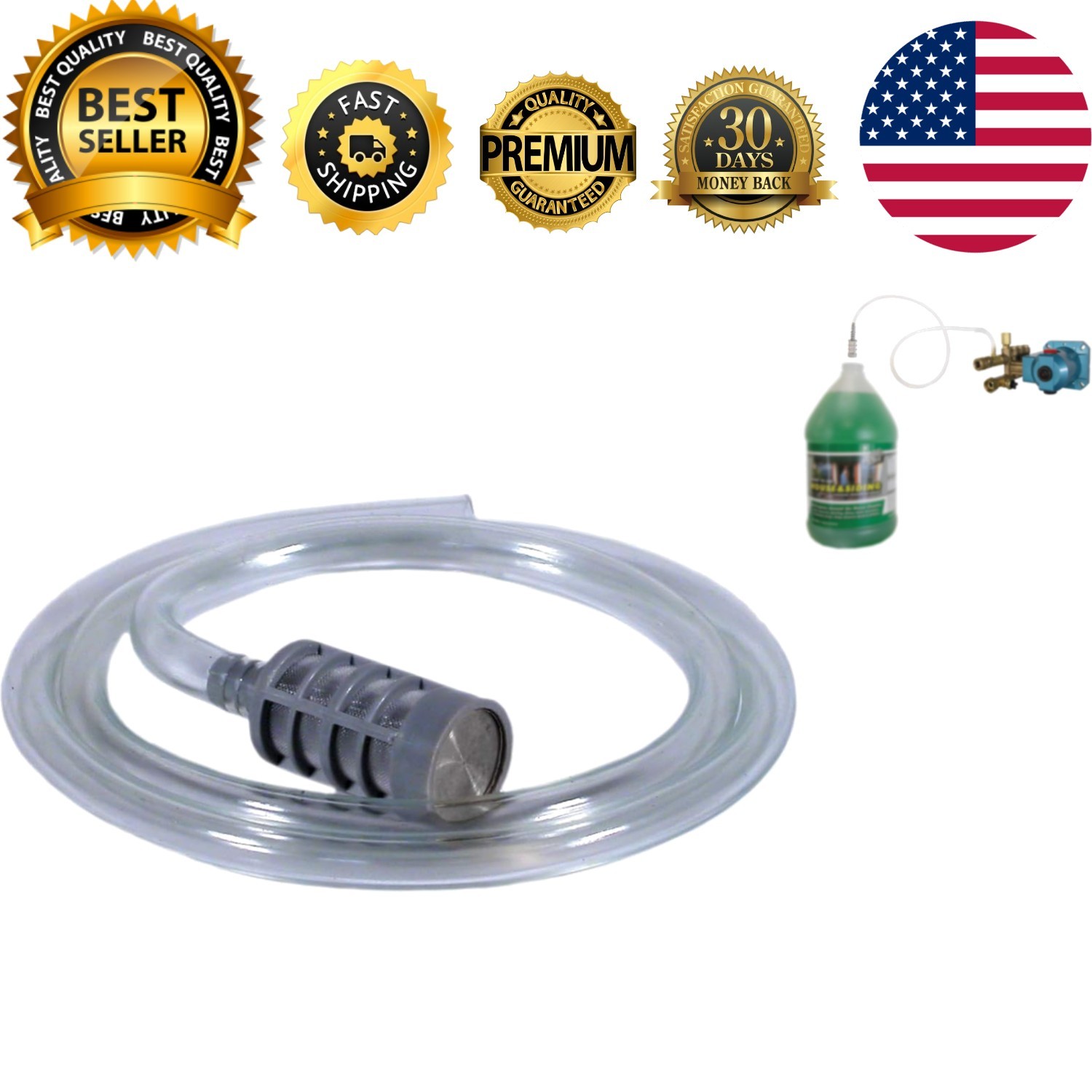 Pressure Washer Soap Tube – 3ft Plastic Hose with Low Pressure Filter for Safety
