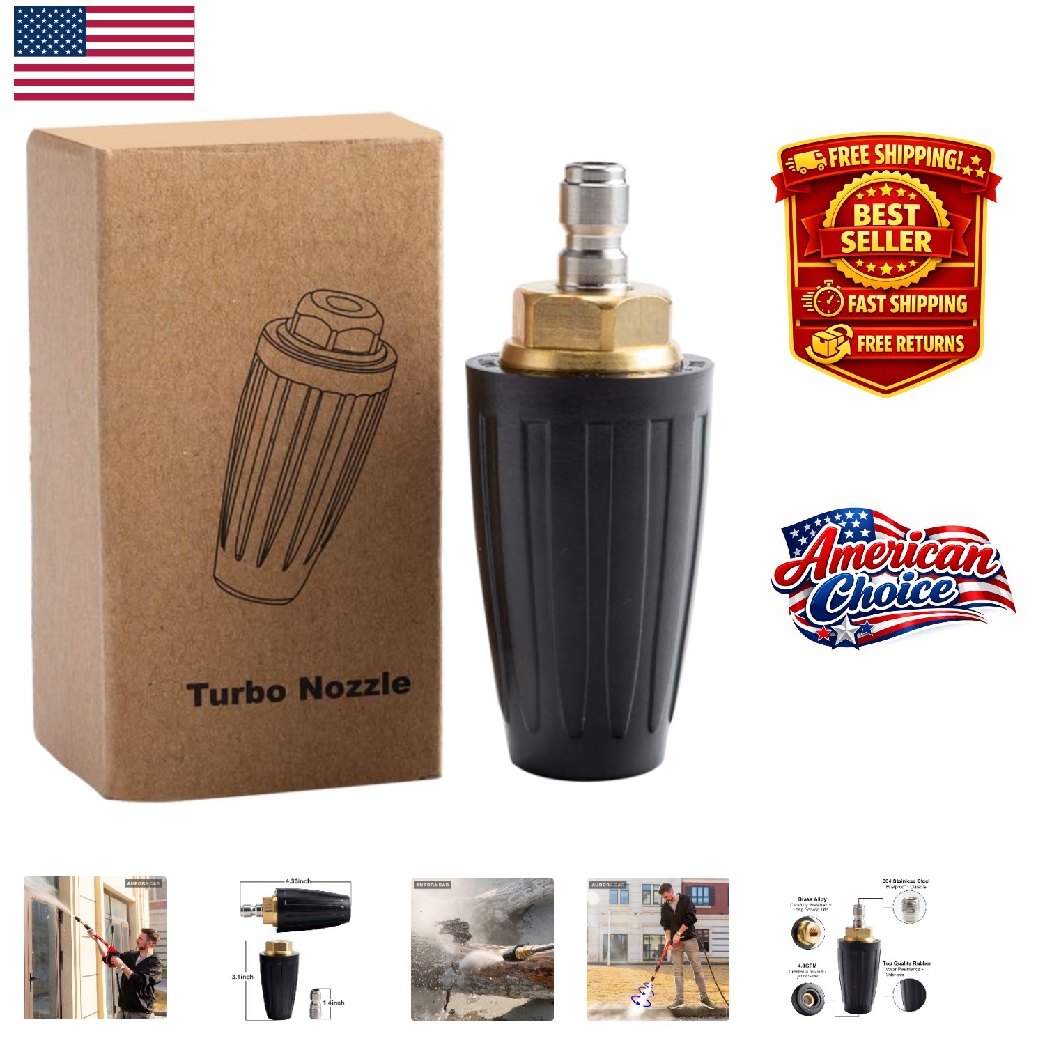 Professional Turbo Nozzle for Pressure Washers: Strong 4000 PSI Cleaning Power