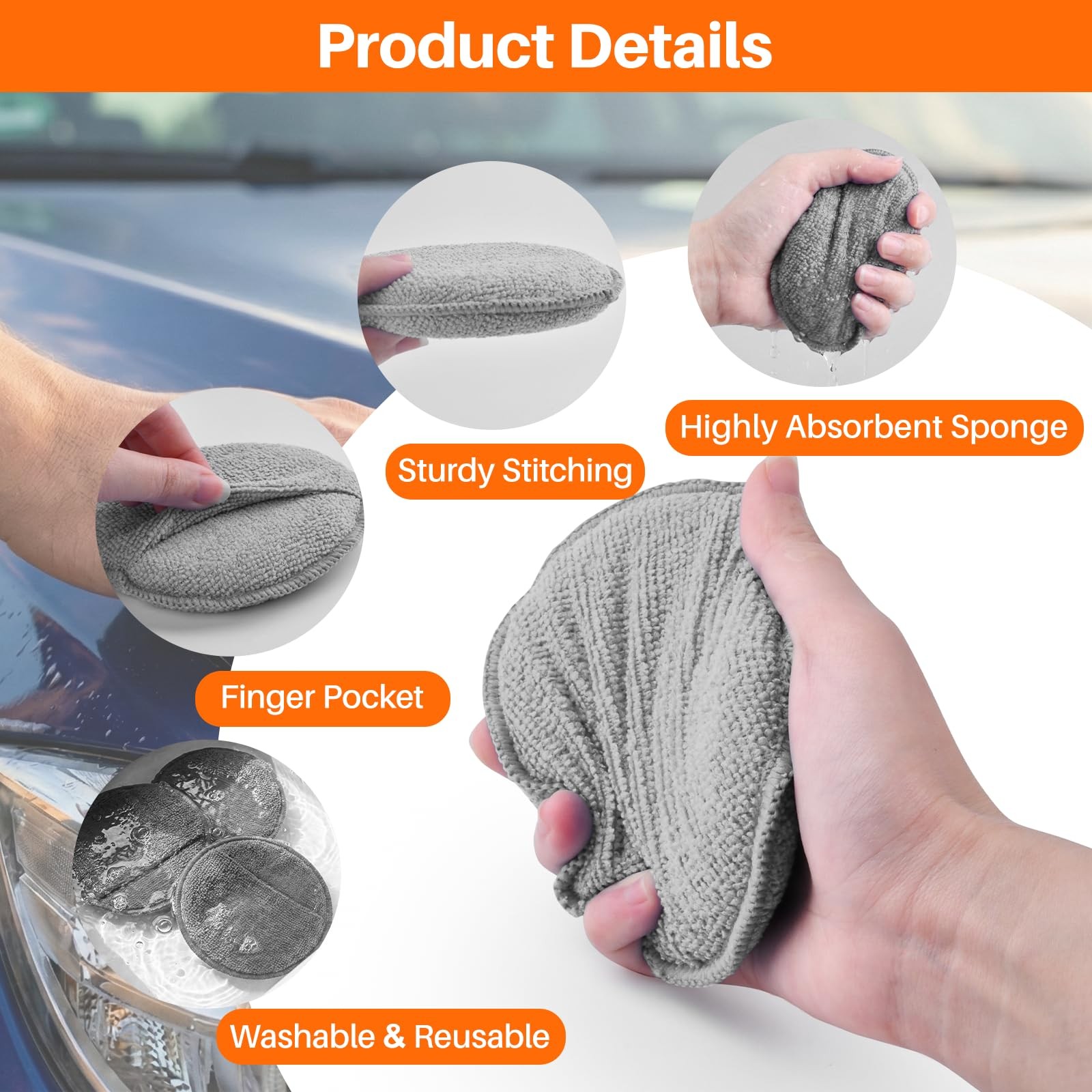 12Pack Wax Applicator Pads, 5″ Soft Microfiber and Dense Foam Buffing Pads Auto