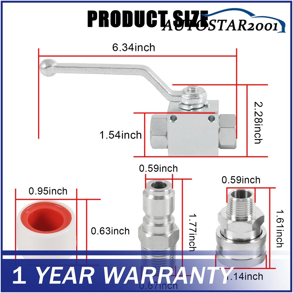 High Pressure Washer Ball Valve Steel Kit 4500 PSI 3/8 Inch Quick Connect NEW