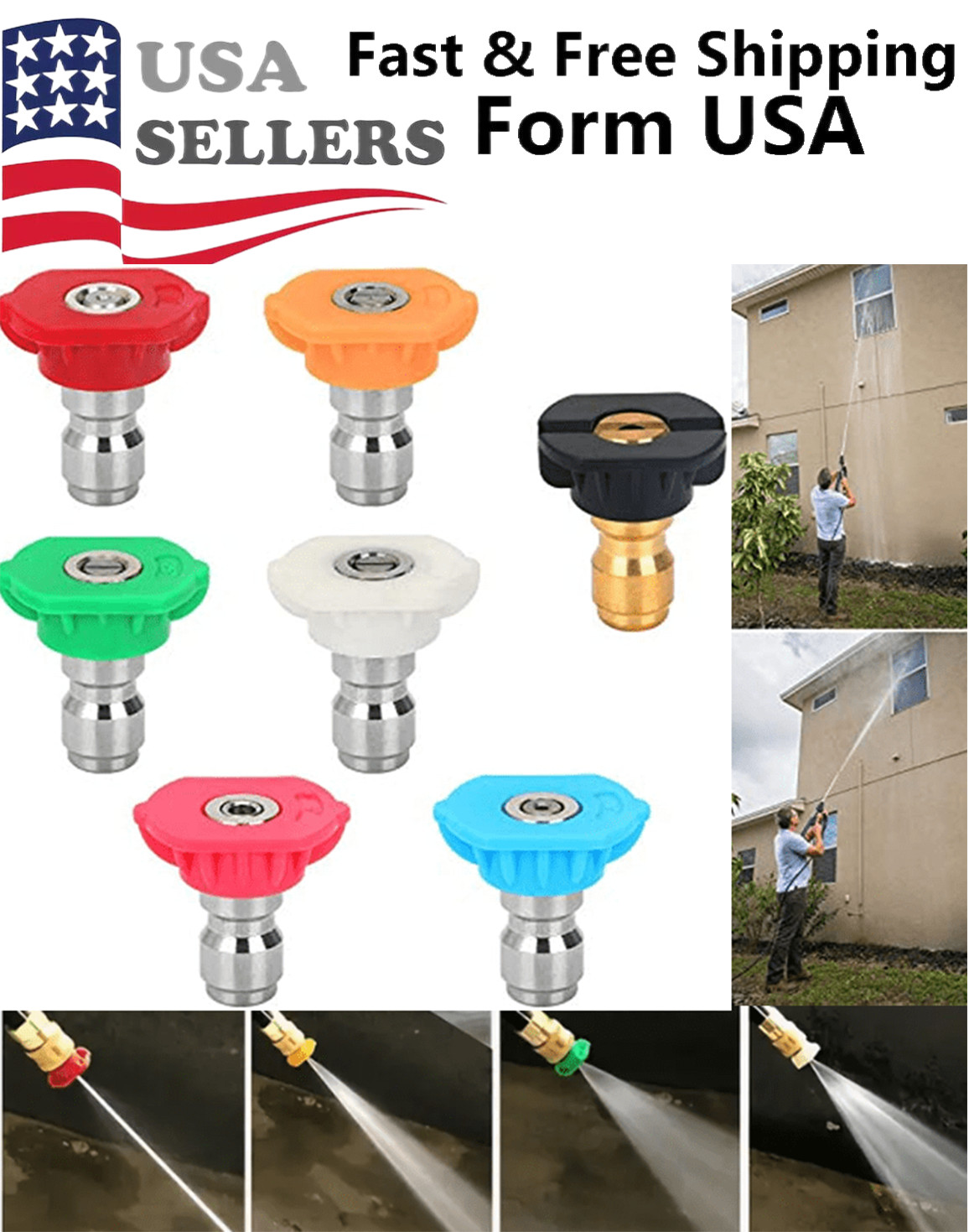 5pcs Pressure Washer Spray Tips Nozzles High Power Kit Quick Connect 1/4″ Set
