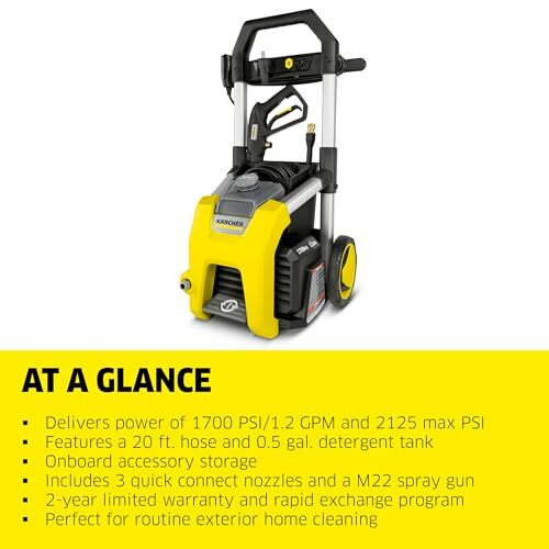 Kärcher Pressure Washer K1700, Max 2125 PSI, 3 Spray Nozzles, Detergent Tank