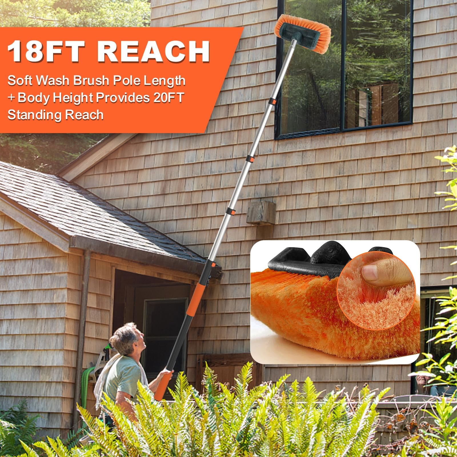 Buyplus 18FT Reach Car Wash Brush with Long Handle – 12FT, Orange