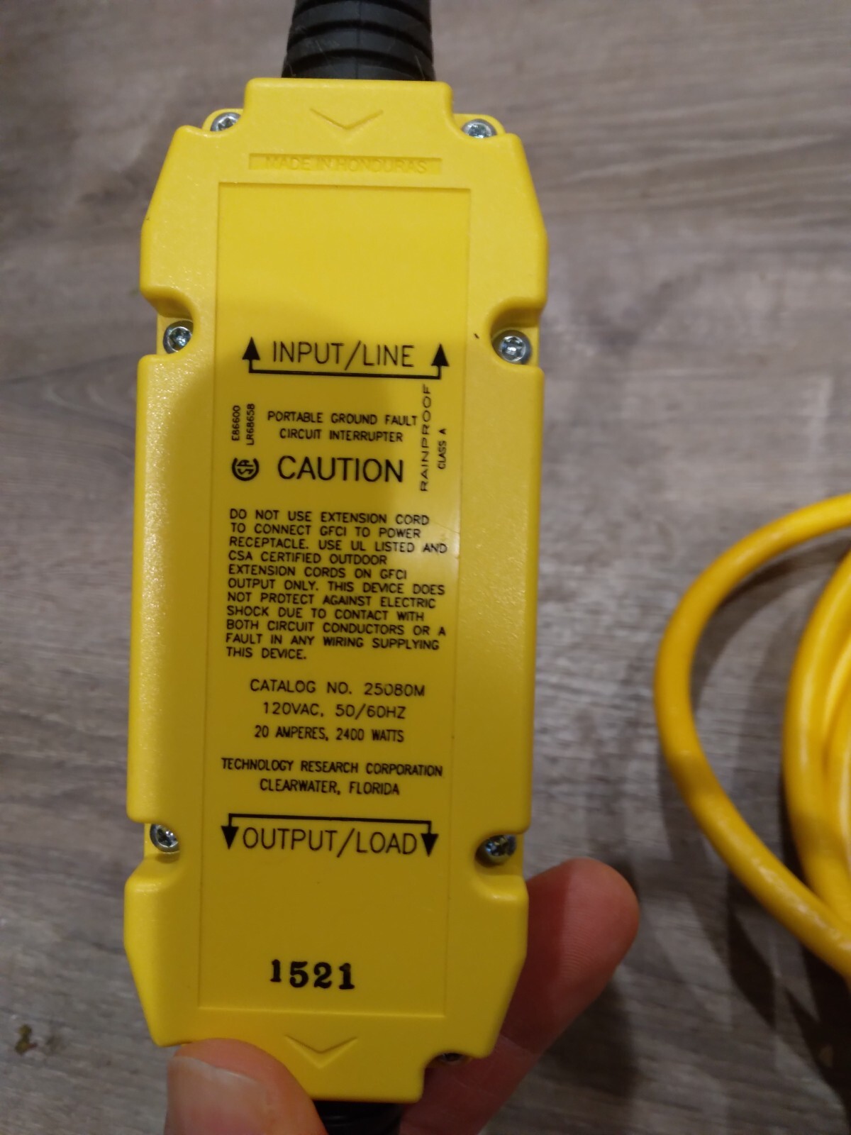GFCI Cord, 120V 32ft/20 Amp. 1 turned prong UL-Listed, TRC Rainproof