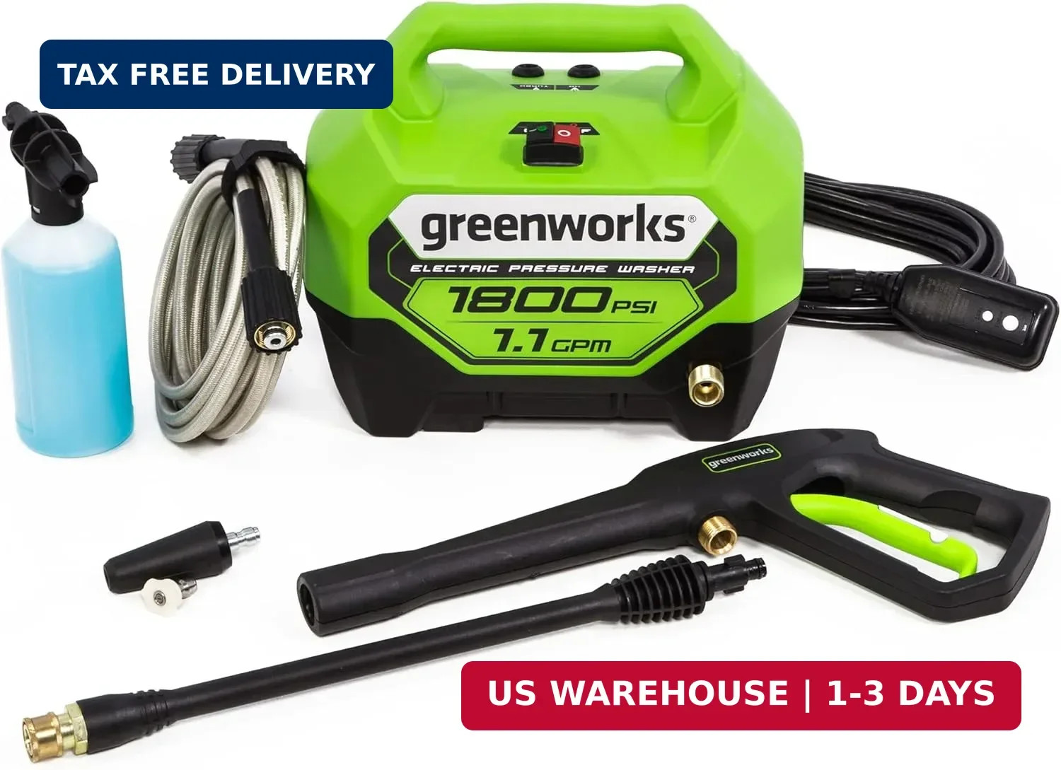 Greenworks 1800 PSI (1.1 GPM) Electric Pressure Washer PWMA Certified