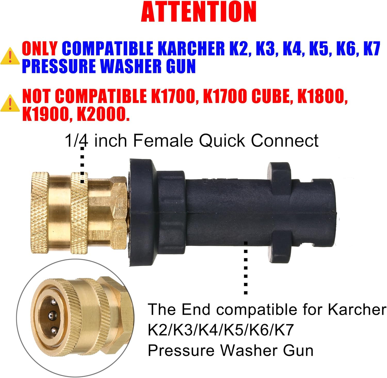 Pressure Washer Gun Adapter, to 1/4”, Only Compatible Karcher K2, 3, 4, 5, 6, 7
