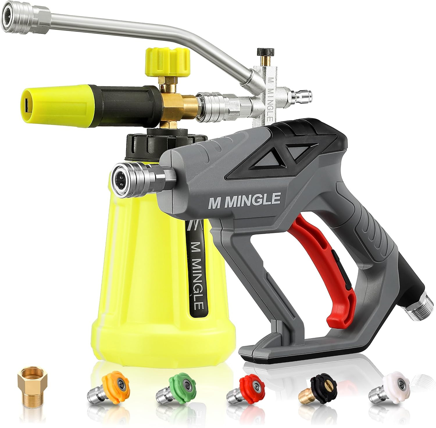M MINGLE High Pressure Washer Gun with Foam Cannon, Foam Cannon Dual Connector A