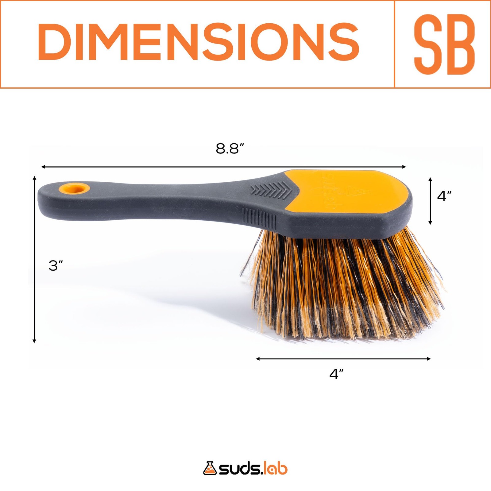 Suds Lab Wheel Spoke Brush Rubberized Handle Soft Bristle Black and Orange