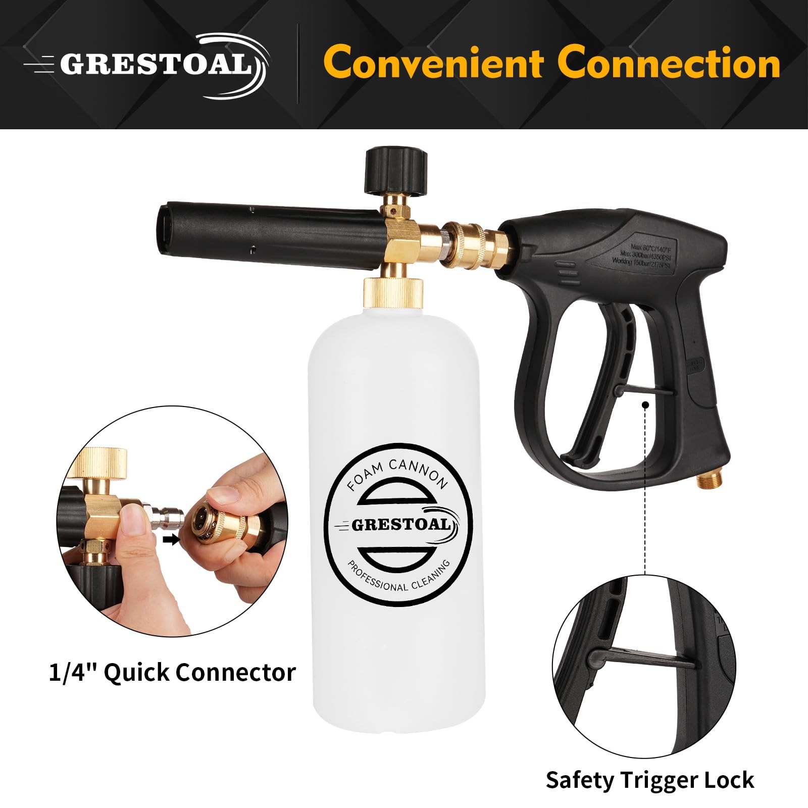 Short Pressure Washer Gun with Foam Cannon, Snow Foam Gun with 5 Pressure Was…