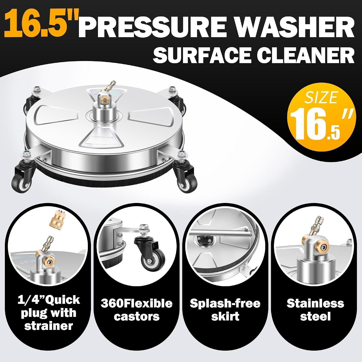 Effortless 16″ Pressure Washer Surface Cleaner with Dual Jets & Accessory Pack