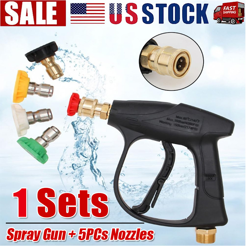 1/4″ High Pressure Washer Gun 4000 PSI Car Wash Foam Spray Short Wand w/5 Nozzle