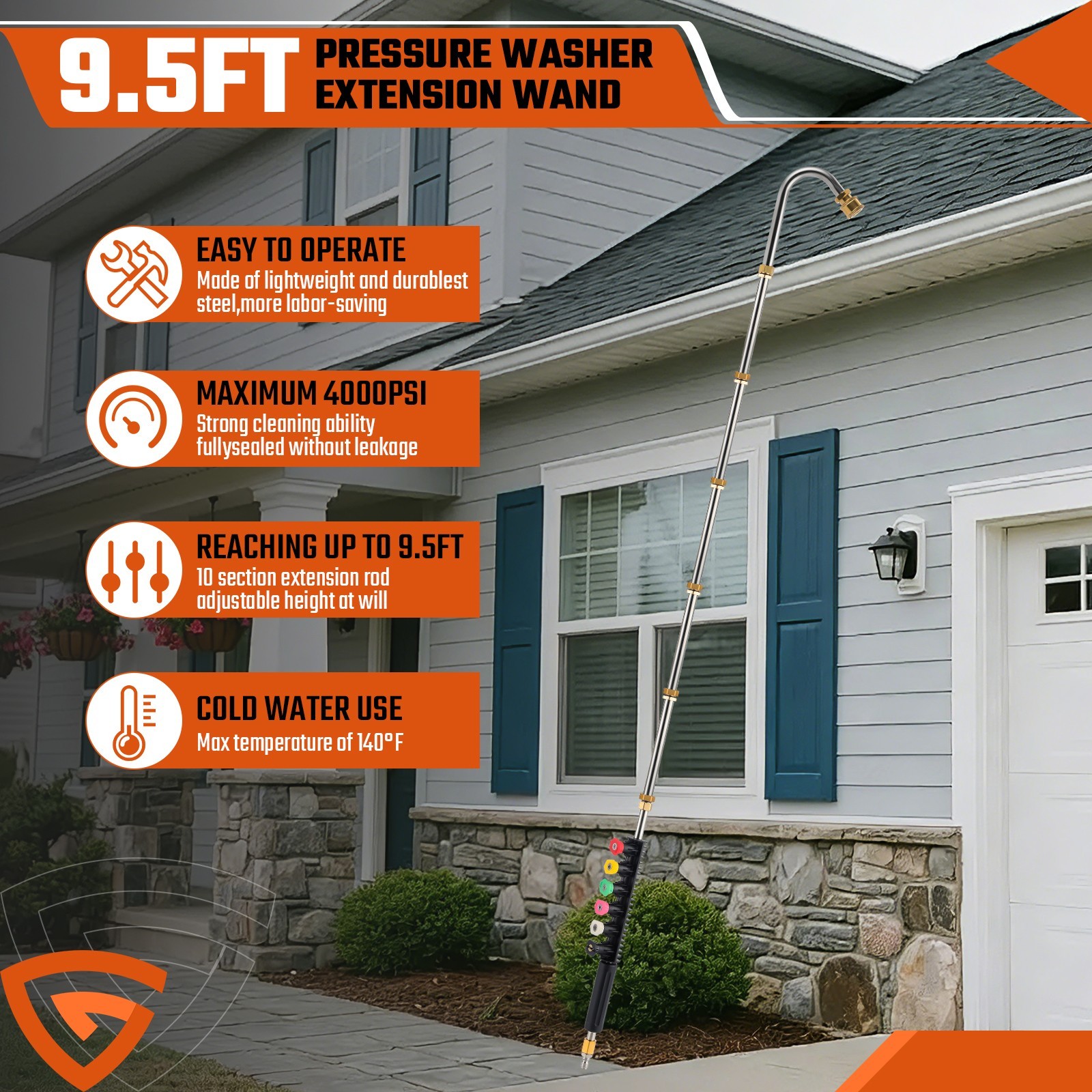 Pressure Washer Extension Wand 97 inch Total Length Stainless Steel and Brass