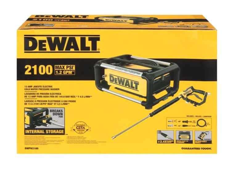 DEWALT DWPW2100 Pressure Washer 2100PSI Electric Cold Water Tool NEW. Ships Free