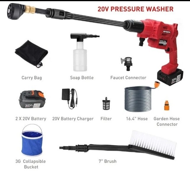 AUTOGEN 650 PSI Cordless Pressure Washer 20V 4.0Ah w/ 2 Batteries Charger 6-in-1