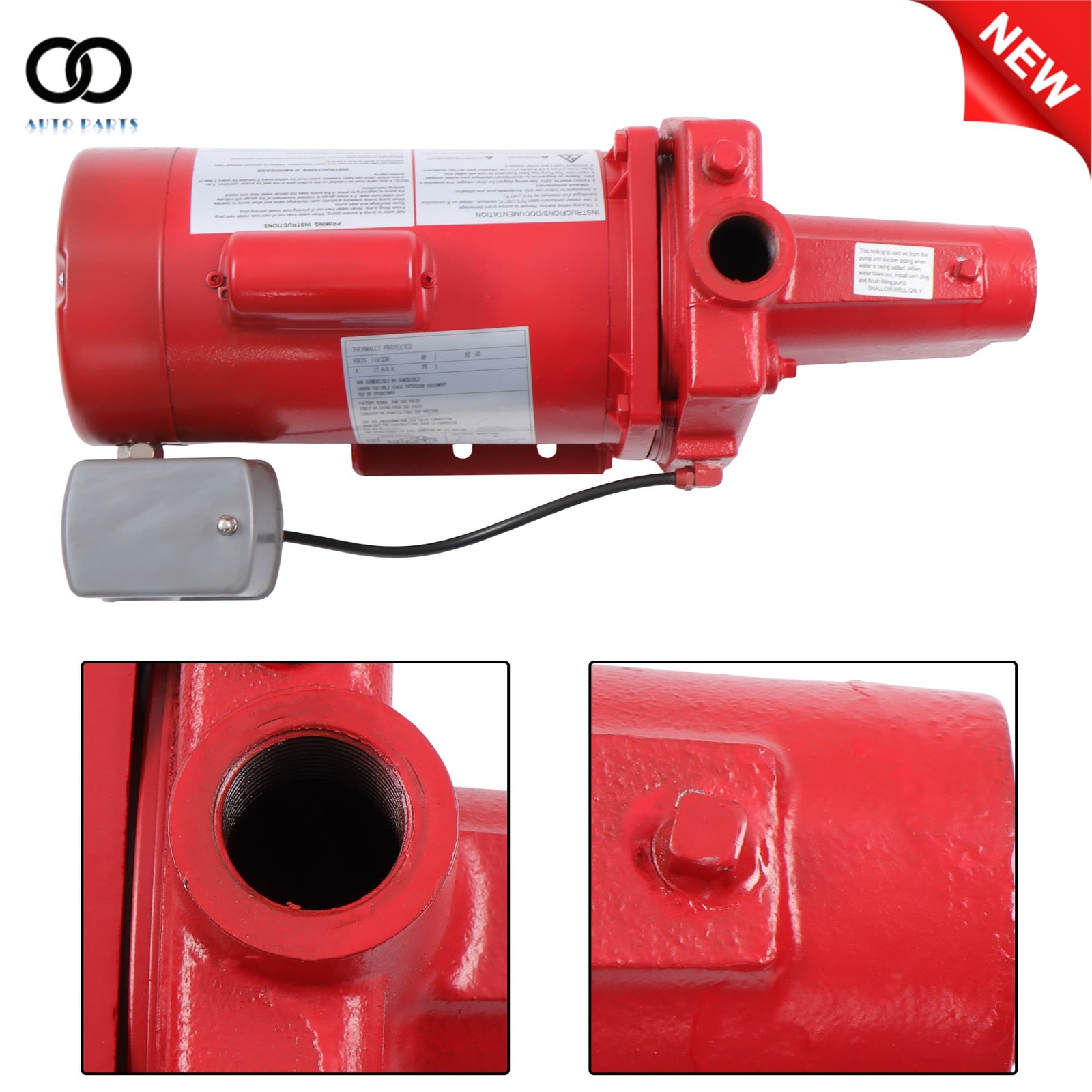 Red 1 HP 23 GPM Dual Voltage 115/230 Volt Cast Iron Shallow Well Jet Pump 602208