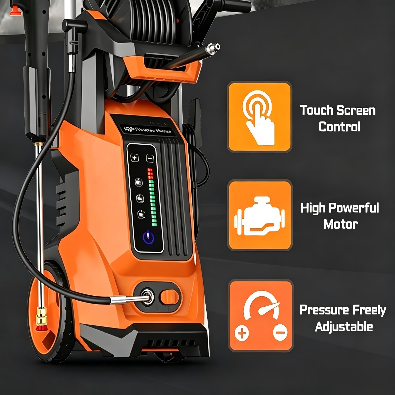 5200PSI 2.85GPM Electric Pressure Washer, 15 Level Adjustable Touch Screen