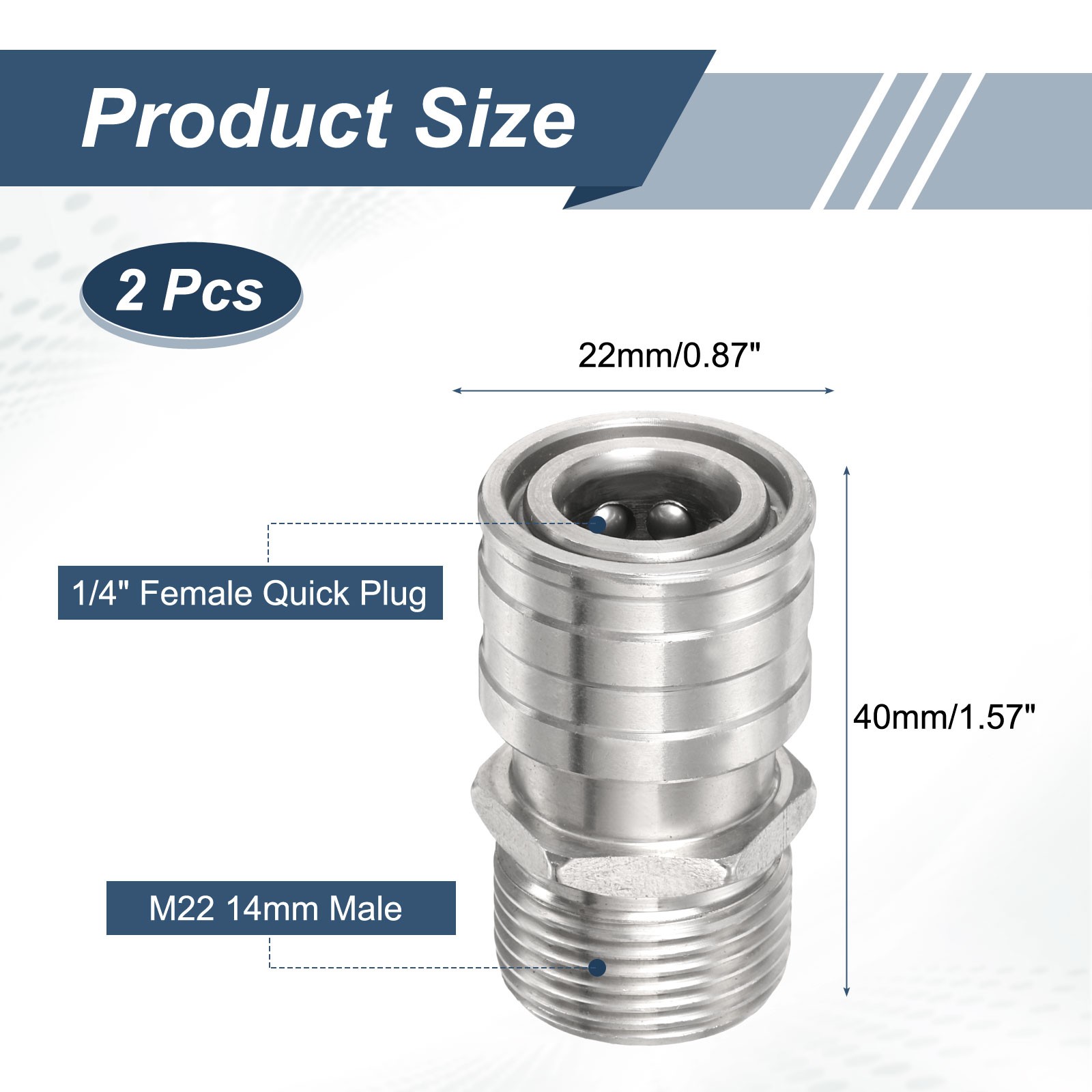 2Pcs Pressure Washer Adapter 1/4″ Female Quick Plug to M22 14mm Male