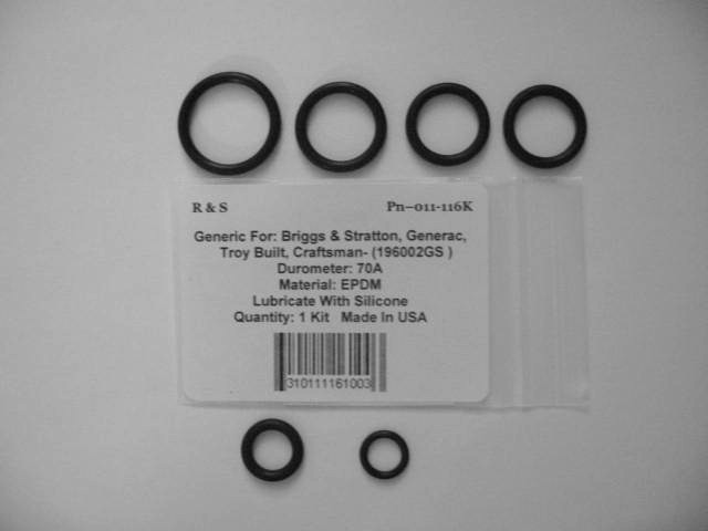 Briggs & Stratton,Troy Bilt & Generac 196002GS O-Ring Kit For Guns,Hoses/R&S 01