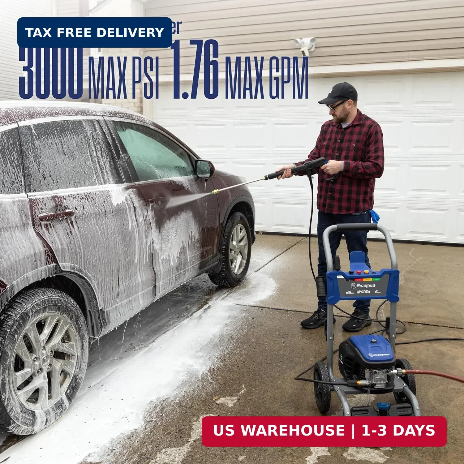 Westinghouse WPX3000e Electric Pressure Washer, 3000 Max PSI and 1.76 Max GPM, I