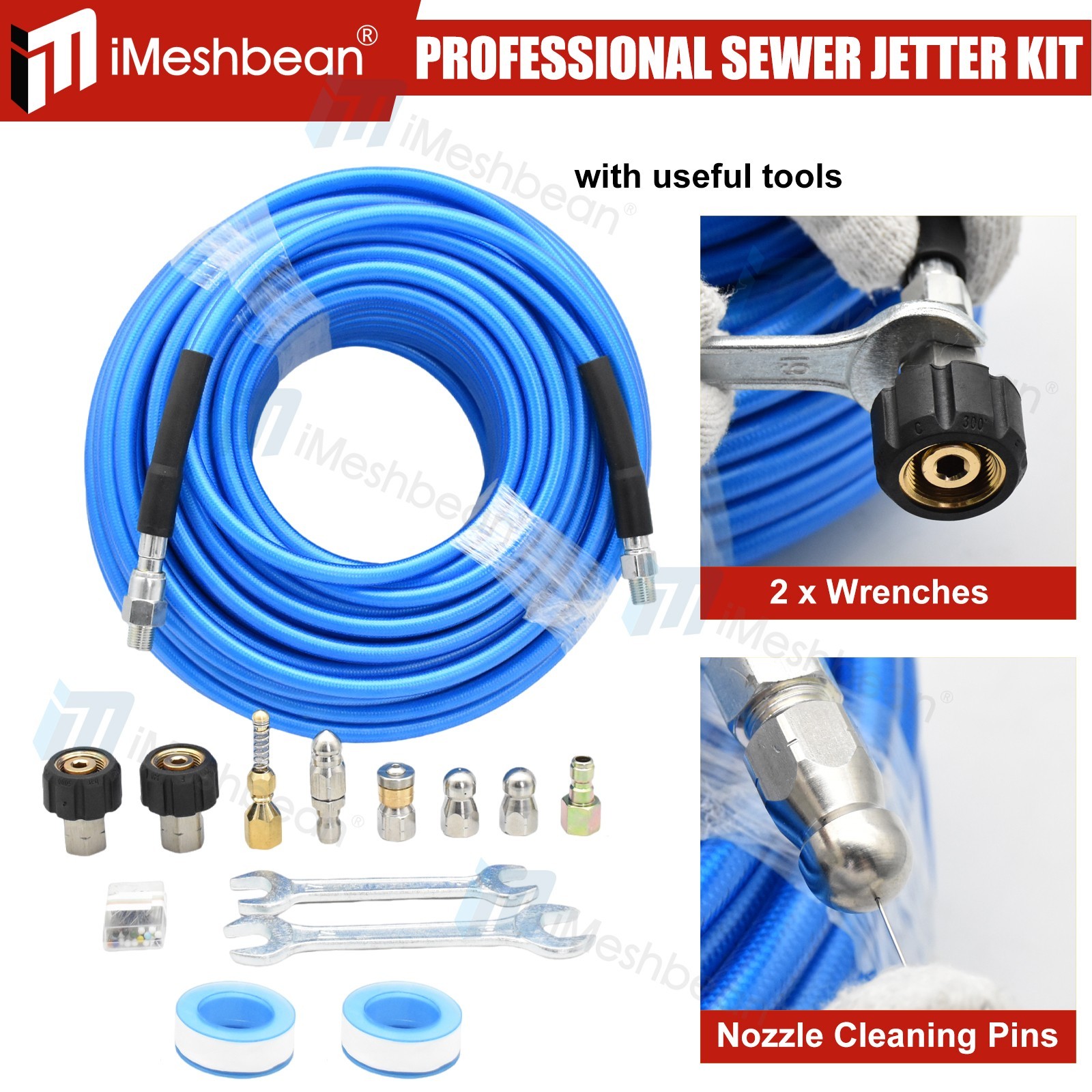 5800PSI Sewer Jetter Kit for Pressure Washer 50FT 1/4″ M-NPT Drain Cleaner Hose