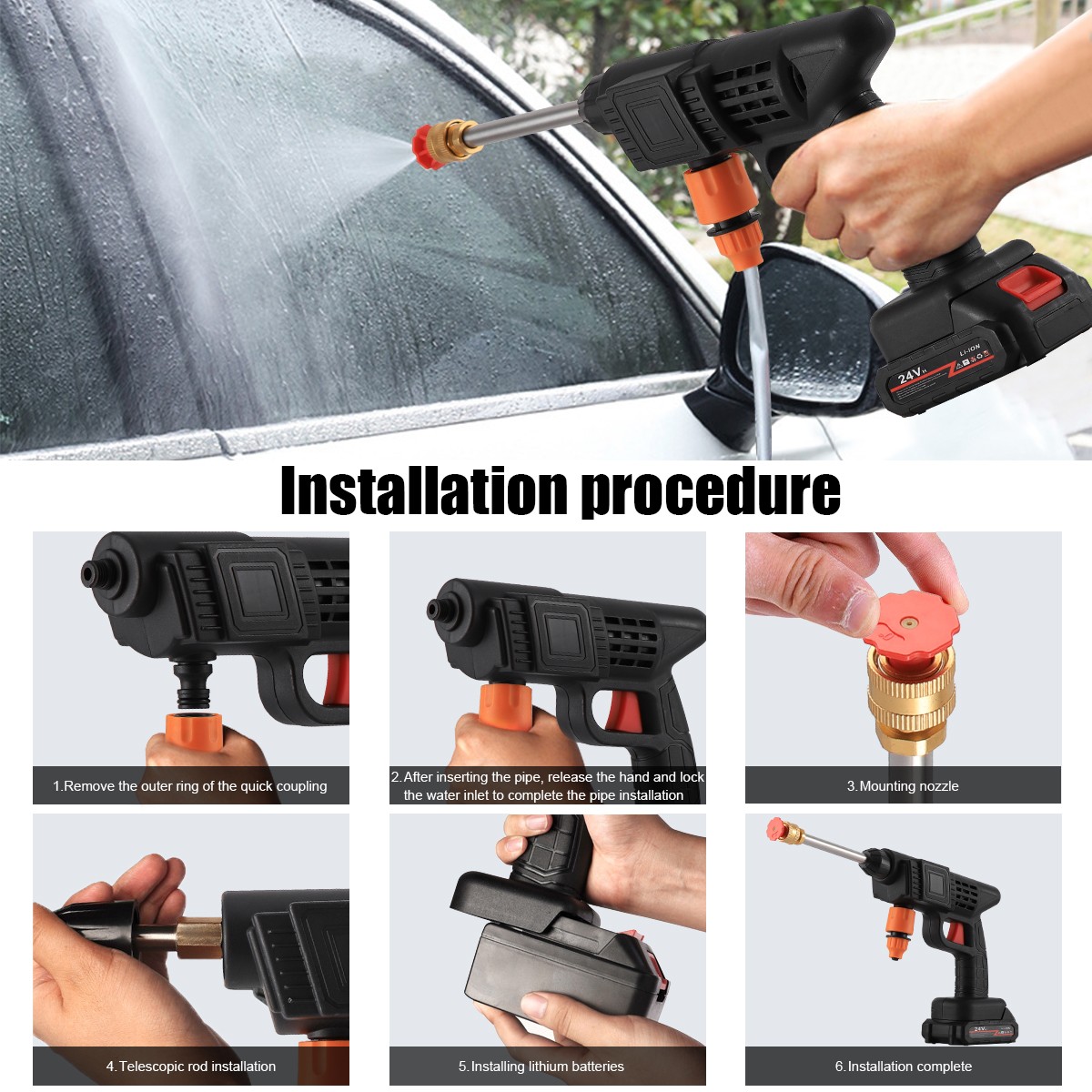 Cordless Pressure Washer Handheld Power Washer with 16.5ft Hose for Car Cleaning