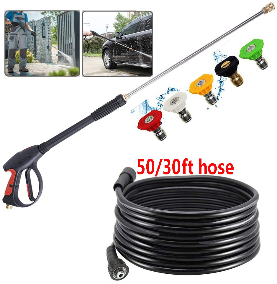 1/4″ Pressure Washer Gun + Extension Wand Lance +5 Nozzle Tips /30/50FT Hose M22