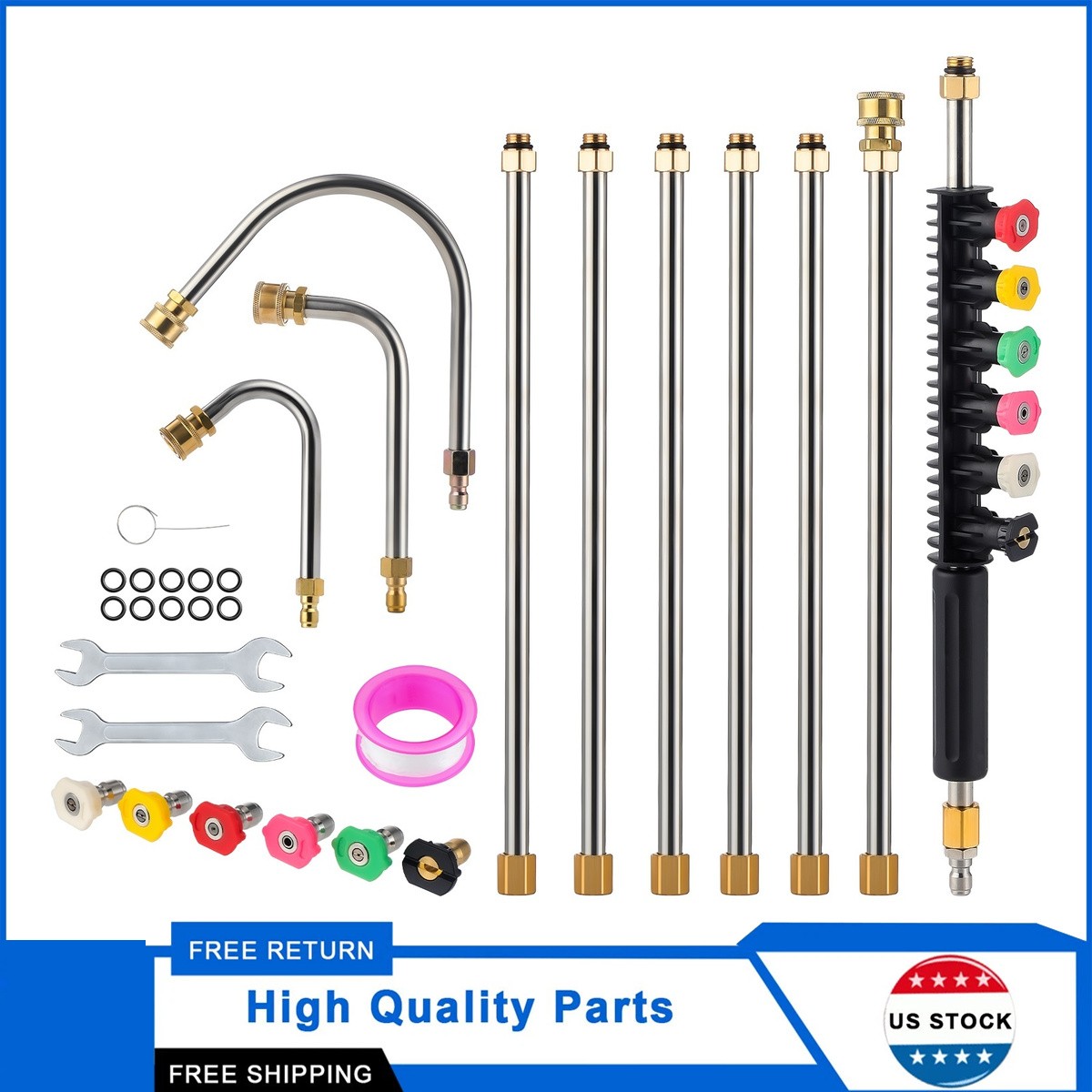 Pressure Washer Extension Wand 9.5 ft Long Curved Rod Kit Brass and Steel Build